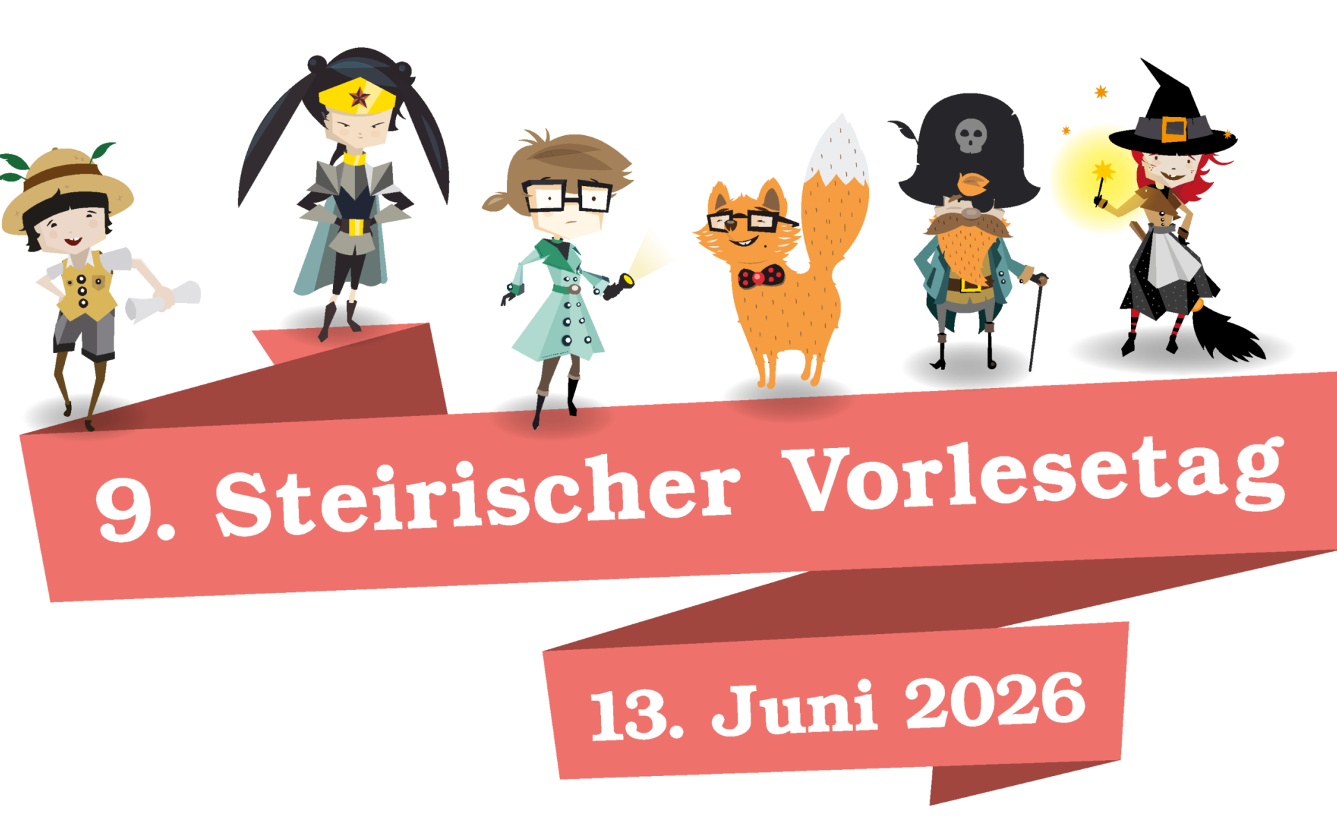 Banner mit den Bücherei:innen zum steirischen Vorlesetag